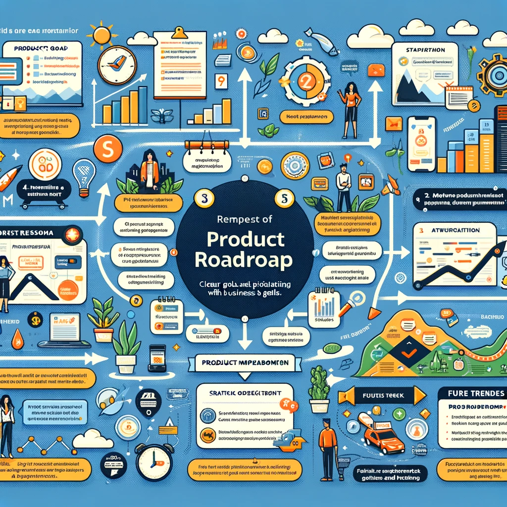 Infographic summarizing key aspects of a product roadmap_ 1. Definition and purpose of a product roadmap, highlighting its role in aligning product development.